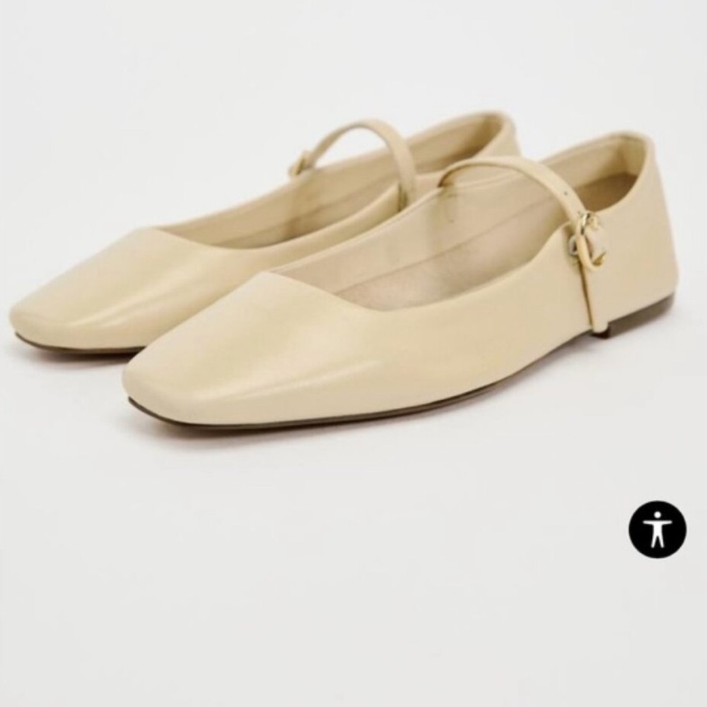Zara Nude Leather Mary Jane Ballet Flat Size 39